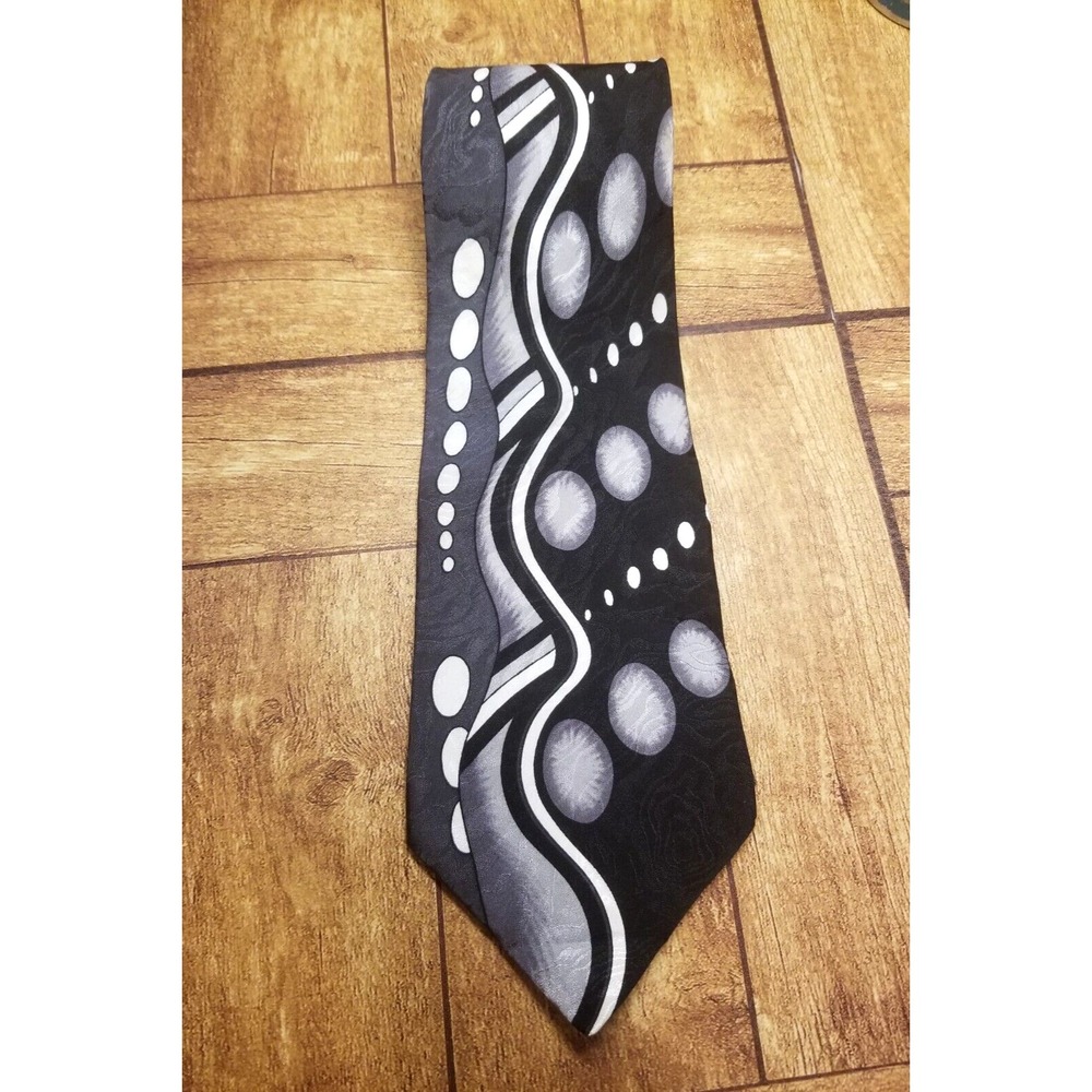 Palatina Black Geometric Gray Tan Textured Silk‎ Pointed Tie USA